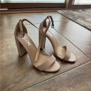 Nude Block Heel Ankle-Strap Sandals